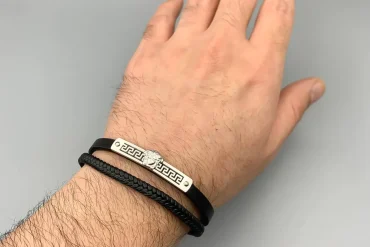 دستبند چرم مردانه دو ردیفه ورساچه 14040185