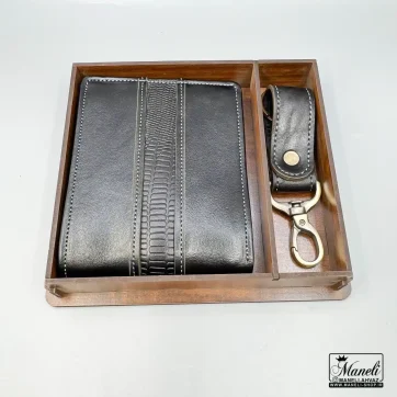 ست کیف پولی مردانه و جاکلیدی چرم طبیعی milion | رنگ مشکی 14040214