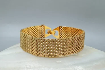 دستبند حصیری طرح طلا رنگ ثابت | پهنای 15 میل 14040302