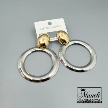 گوشواره (فشن )حلقه‌ای دو رنگ طلایی و سیلور – استیل رنگ ثابت با آبکاری درجه یک14040324 - Image 2