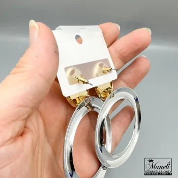 گوشواره (فشن )حلقه‌ای دو رنگ طلایی و سیلور – استیل رنگ ثابت با آبکاری درجه یک14040324 - Image 3