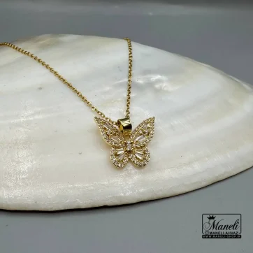 گردنبند پروانه استیل طلایی نگین دار 14040225