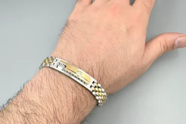 دستبند رولکس پلاک دار ( طلایی نقره ای ) | استیل | درجه یک 14040315