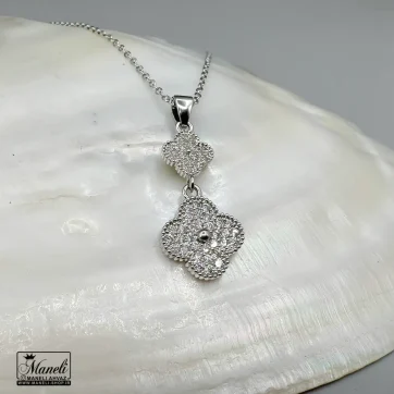 گردنبند زنانه ونکلیف رنگ نقره ای نگین دار | رنگ ثابت 14040312