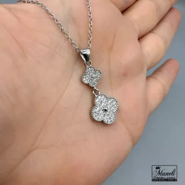 خرید گردنبند زنانه ونکلیف رنگ نقره ای نگین دار | رنگ ثابت