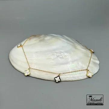 گردنبند پنج گُل طلایی با سنگ سفید (ونکلیف)