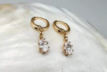 گوشواره حلقه ای ژوپینگ تک نگین راحتی رنگ ثابت|14040485