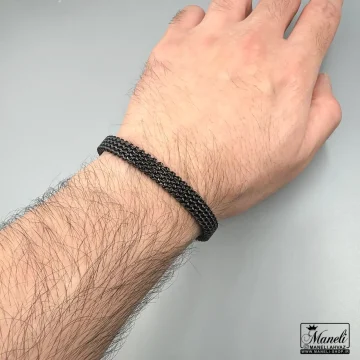 دستبند بنگل حصیری مردانه مشکی 8 میل