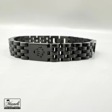 خرید دستبند مردانه مشکی با لوگوی برجسته رولکس