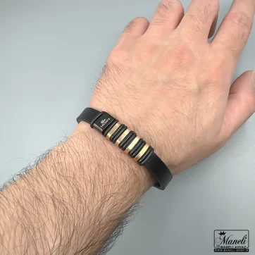 دستبند چرم مردانه با پلاک رزگلد مشکی | کلاسیک 14040431