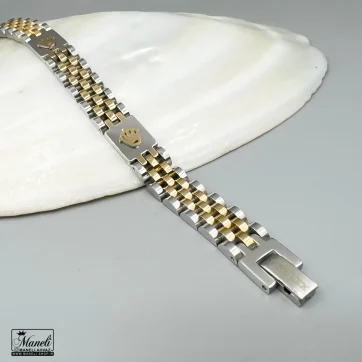 خرید دستبند مردانه دورنگ (طلایی نقره ای) با لوگوی رولکس