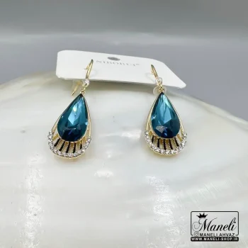 گوشواره آویز مجلسی با سنگ سوارسکی آبی و نگین سفید14040410