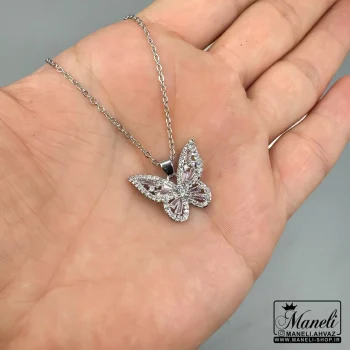 خرید گردنبند رنگ ثابت پروانه سیلور با نگین صورتی|14040461 - Image 6