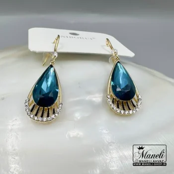 گوشواره آویز مجلسی با سنگ سوارسکی آبی و نگین سفید14040410 - Image 3