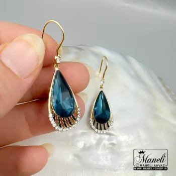 گوشواره آویز مجلسی با سنگ سوارسکی آبی و نگین سفید14040410 - Image 4