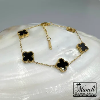 دستبند ونکلیف طلایی با گل مشکی|14040451 - Image 6