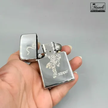 فندک زیپو نقره ای طرح ببر | بنزینی 14040491