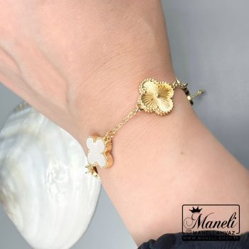 دستبند ونکلیف طلایی با گل سفید|14040452 - Image 5