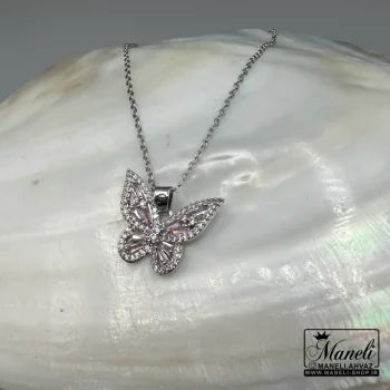 خرید گردنبند رنگ ثابت پروانه سیلور با نگین صورتی|14040461 - Image 3