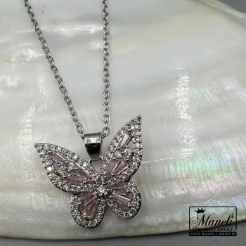 خرید گردنبند رنگ ثابت پروانه سیلور با نگین صورتی|14040461 - Image 2