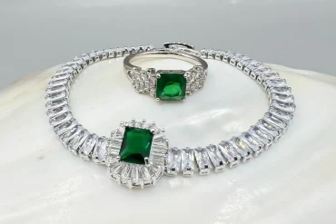 ست دستبند و انگشتر نگین سبز|14040454