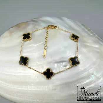 دستبند ونکلیف طلایی با گل مشکی|14040451