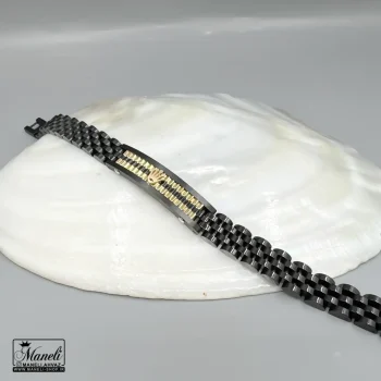 دستبند رولکس مردانه پلاک دار مشکی طلایی | استیل 14040432 - Image 2