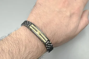 دستبند رولکس مردانه پلاک دار مشکی طلایی | استیل 14040424