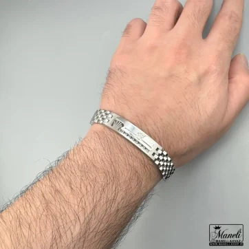 دستبند رولکس مردانه پلاک دار نقره ای| استیل14040422