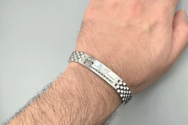 دستبند رولکس مردانه پلاک دار نقره ای| استیل14040422