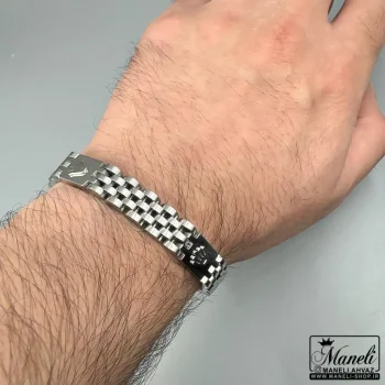 قیمت دستبند مردانه نقره ای با لوگوی برجسته رولکس | استیل درجه یک