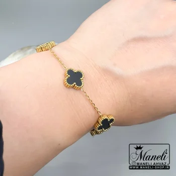 دستبند ونکلیف طلایی با گل مشکی|14040451 - Image 4