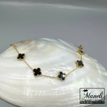 دستبند ونکلیف طلایی با گل مشکی|14040451 - Image 2