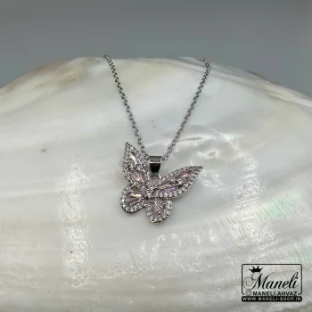 خرید گردنبند رنگ ثابت پروانه سیلور با نگین صورتی|14040461 - Image 4