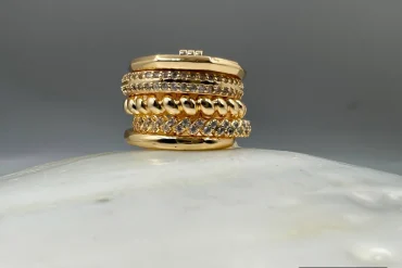 انگشتر ترند وپرتوفینو چند رج طلایی رنگ|140404148