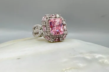 انگشتر نگین صورتی و جواهری رنگ ثابت|14040433