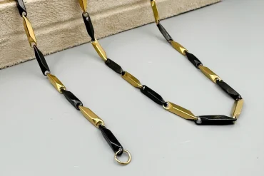 ست دستبند و زنجیر طلایی و مشکی کبریتی|140404158