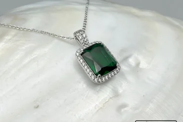 گردنبند نقره ای بانگین سبز رنگ ثابت زنانه|140405128