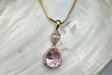 گردنبند طلایی بانگین صورتیررنگ ثابت زنانه|140405129