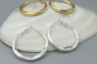 گوشواره ترند آبکاری نقره ای و طلایی حلقه ای |140405134