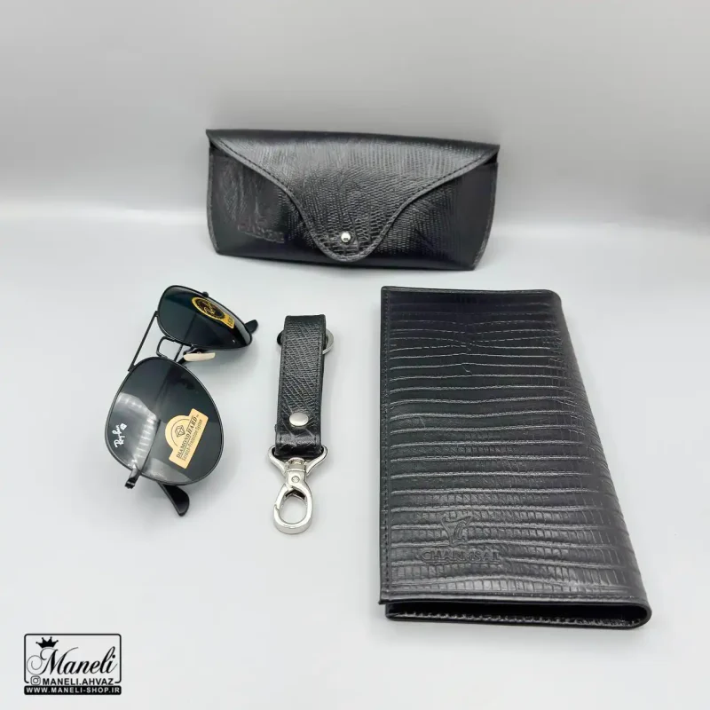 ست چرم و عینک Ray-Ban چهارتکه چرمسال | چرم طبیعی مشکی 14040523 - Image 4