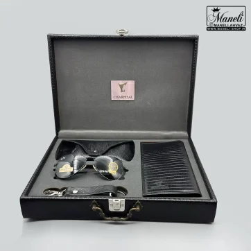 ست چرم و عینک Ray-Ban چهارتکه چرمسال | چرم طبیعی مشکی 14040523