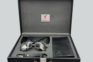 ست چرم و عینک Ray-Ban چهارتکه چرمسال | چرم طبیعی مشکی 14040523