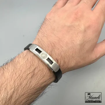 دستبند چرم مردانه با پلاک استیل ورساچه 14040505