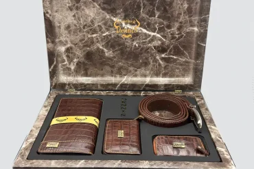 ست چرم 4 تکه قهوه ای مردانه دنیس | چرم طبیعی شناسنامه دار 14040511