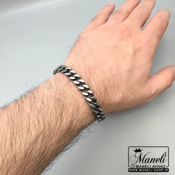 دستبند کارتیر نقره ای سیاه قلم
