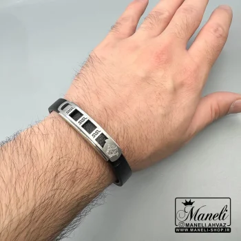 دستبند چرم و استیل مردانه ورساچه|14040557
