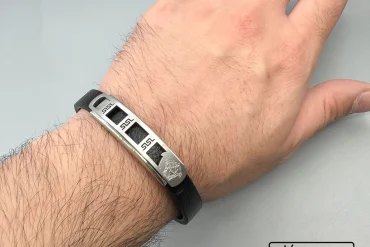 دستبند چرم و استیل مردانه ورساچه|14040557