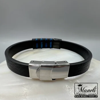 دستبند آبی کاربنی مردانه چرم|14040558 - Image 4