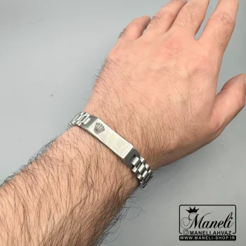 دستبند رولکس نقره ای با پلاک ساده